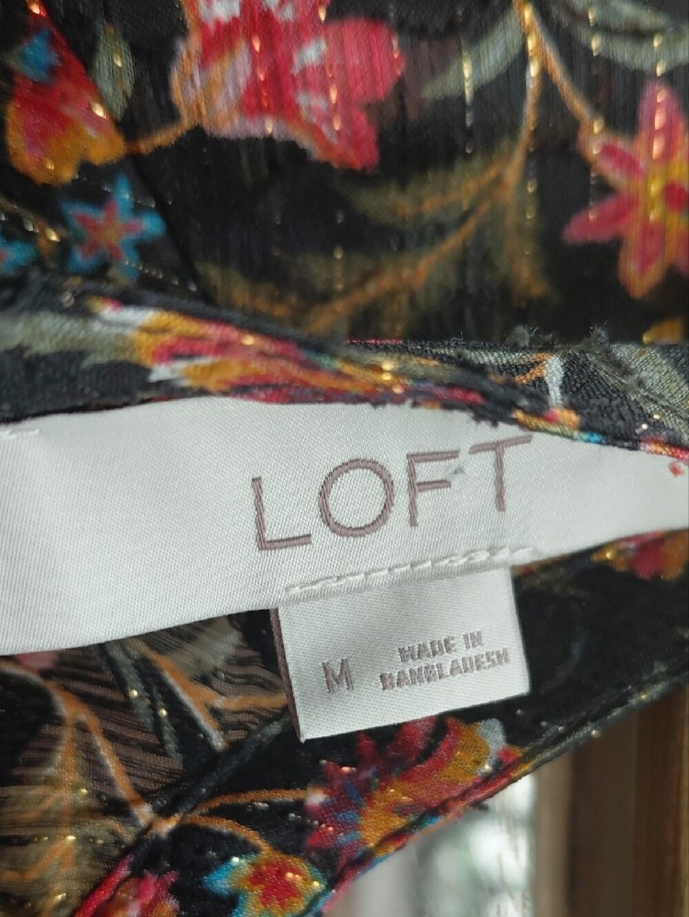 LOFT Black Floral Short-Sleeve Peasant Blouse with Pink & Red Flowers - Picture 5 of 11